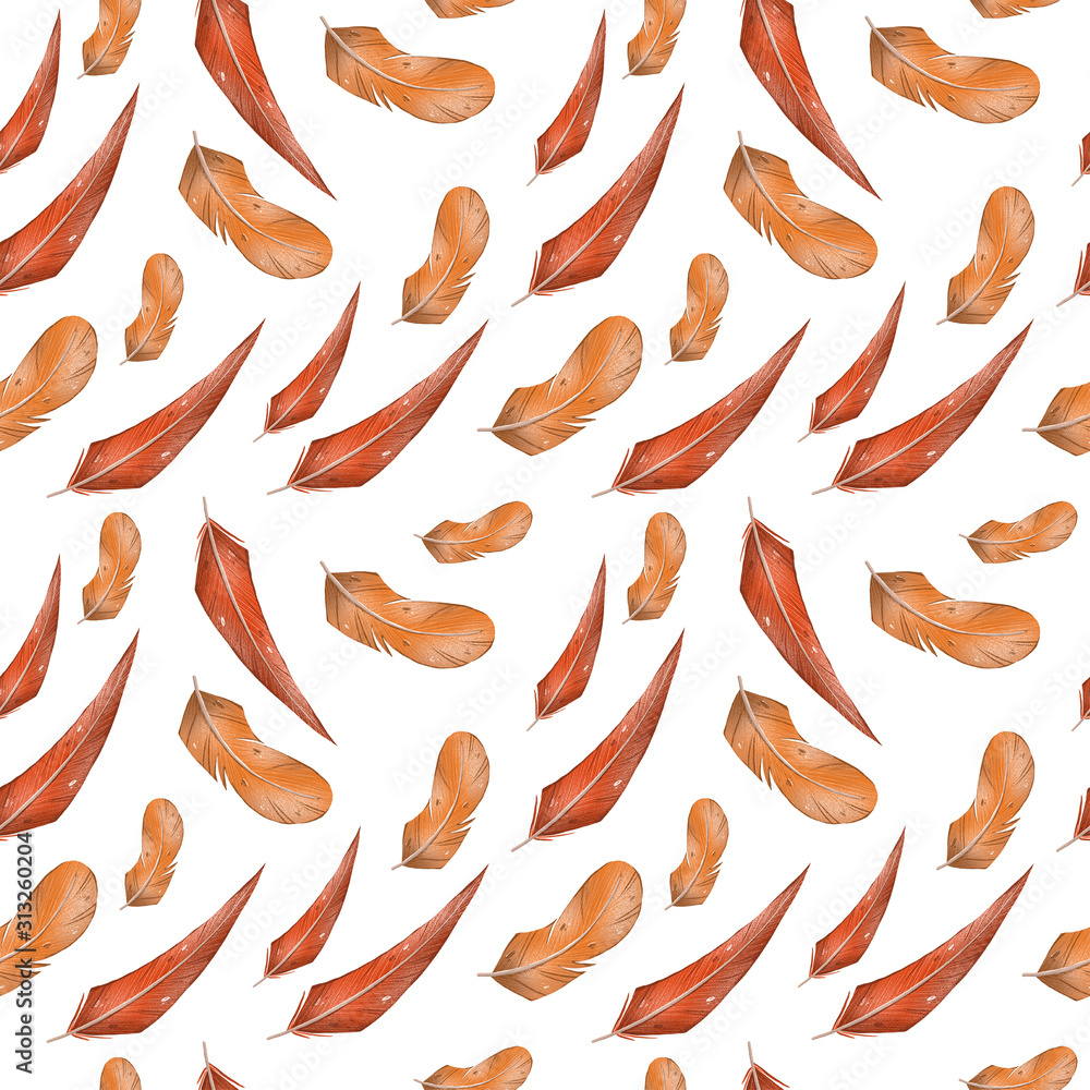 Digital illustration of a cute spotted yellow-orange colored feathers pattern. Drawn in the style of a child’s illustration with a pencil print for cards, fabrics, design, games, posters. Digital illustration of a cute spotted yellow-orange colored feathers pattern. Drawn in the style of a child’s illustration with a pencil print for cards, fabrics, design, games, posters.