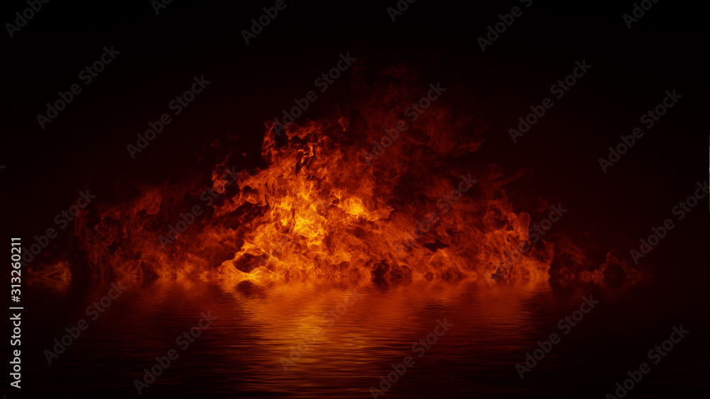 Blaze fire flame texture overlays on isolated background with water  reflection. Stock Illustration | Adobe Stock