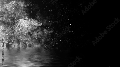 Realistic isolated fire effect for decoration and covering on black background with water reflection. Stock illustration.