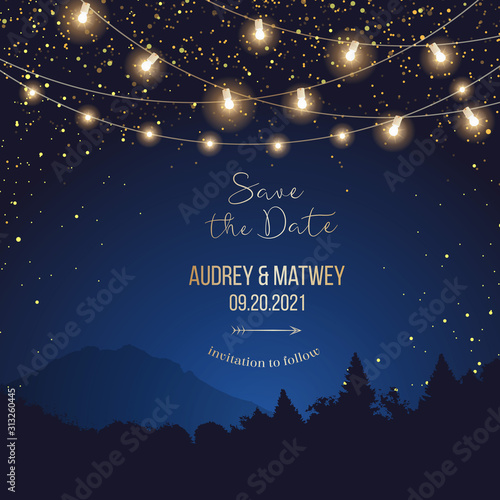 Magic night wedding lights vector design invitation