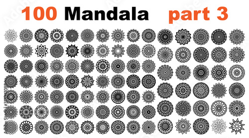 various mandala collections - 100. Ethnic Mandala ornament. Round pattern set.Templates with doodle tribal mandalas. illustration line art ornate brochure. vector