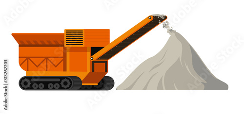 Construction site machinery and materials, industrial machine and cement pile photo