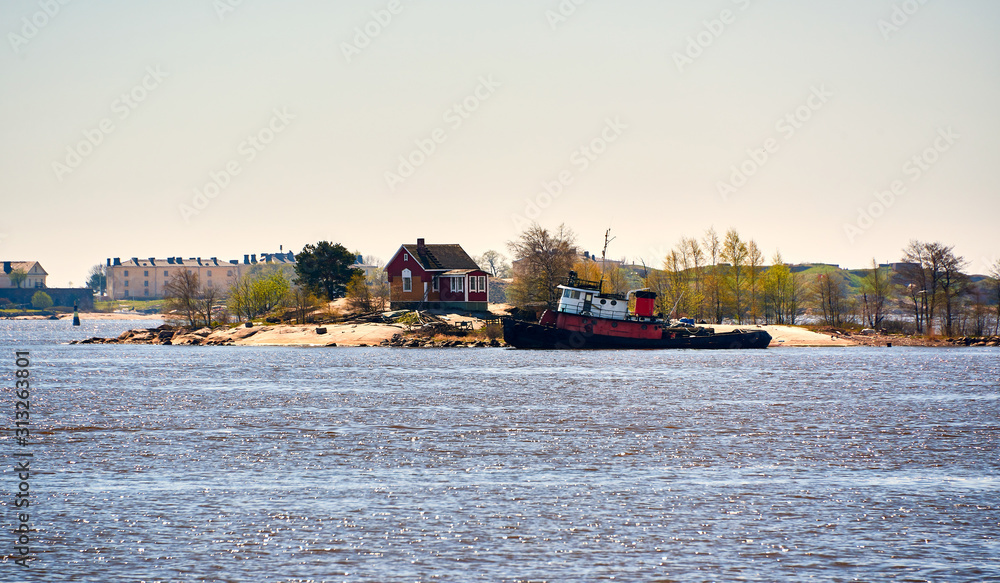 Naklejka premium view on capitol of Finnland city of Helsinki with its islands and harbours