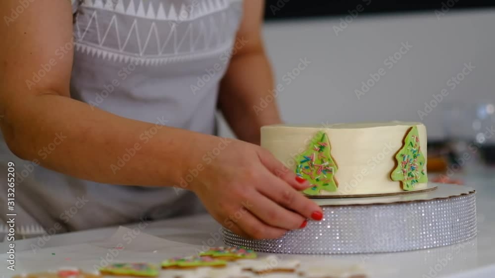 Confectioner Woman Preparing Cake For Christmas Confectioner Woman Preparing Cake For Christmas
