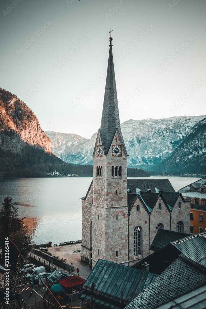 Hallstatt Church with the Lake in the Background