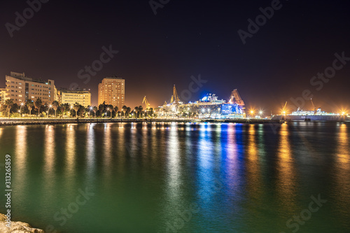 night view of Port of Cadiz bay