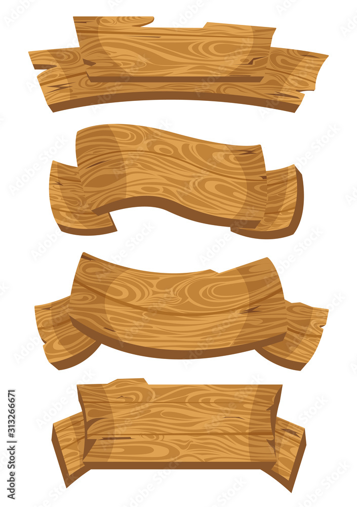 Set of wooden banners with decorative elements Set of wooden banners with decorative elements
