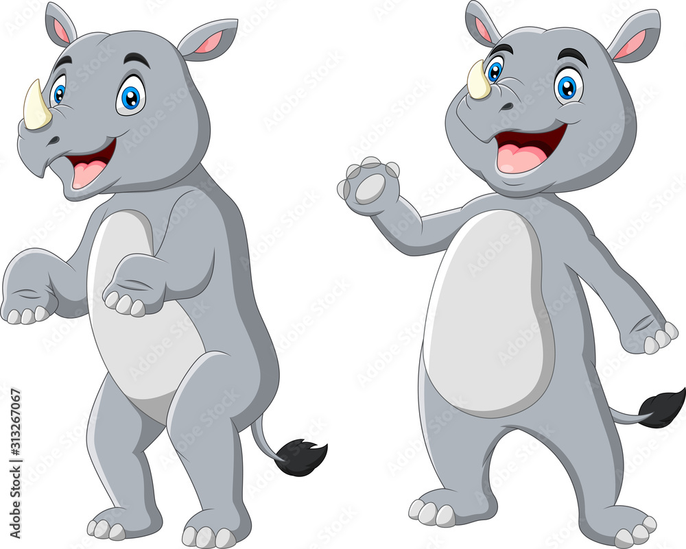 Naklejka premium Cute rhino cartoon waving hand