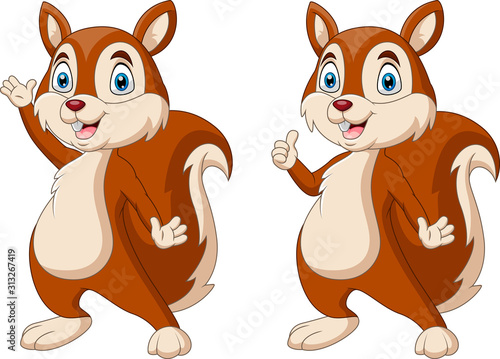Cartoon funny squirrel waving hand