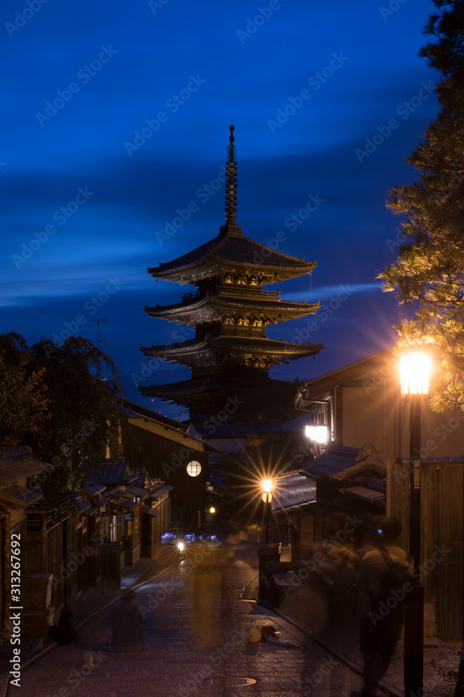 Hokan-ji Temple is known colloquially as Yasaka Pagoda. It is a 46-meter tall pagoda with graceful, sloping roofs on each tier located in Kyoto Hokan-ji Temple is known colloquially as Yasaka Pagoda. It is a 46-meter tall pagoda with graceful, sloping roofs on each tier located in Kyoto