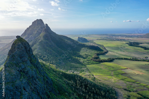 Aerial view of mountains and fields in Mauritius island © Антон Яковлев