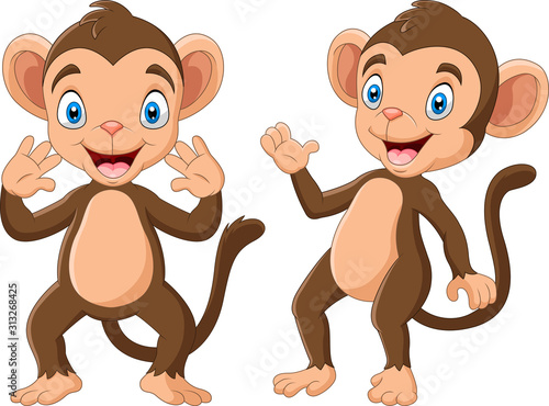 Cartoon Happy monkey waving hand