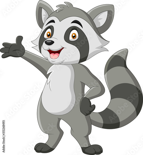 Cartoon funny Raccoon waving hand