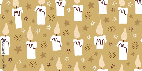 vector seamless pattern with flying candles, stars