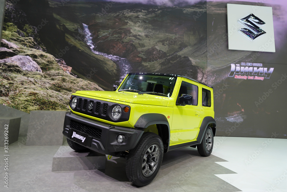 Bangkok, Thailand - March 26, 2019 : New Suzuki Jimny Sierra on display