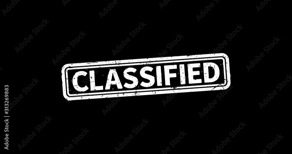 Red stamp with word Classified moving into frame on white and green background. Plus white stamp on black background for matte Red stamp with word Classified moving into frame on white and green background. Plus white stamp on black background for matte