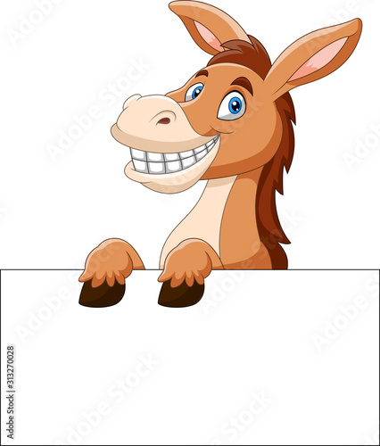 Cartoon funny donkey holding blank sign