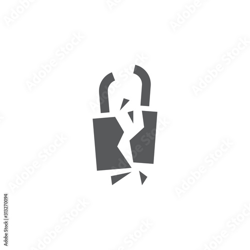 Broken padlock vector icon symbol security isolated on white background