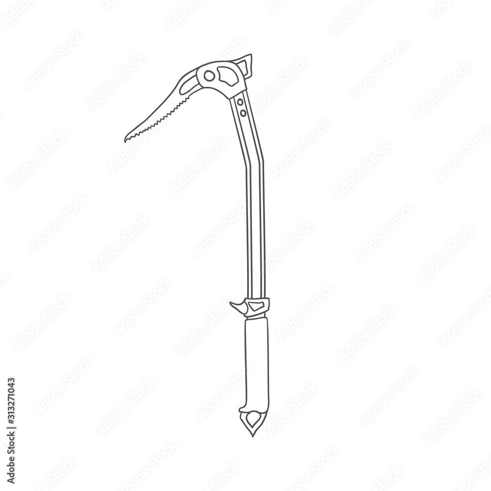 Fototapeta premium Hand Drawn Ice Axe. Mountaineering Tool. Vector