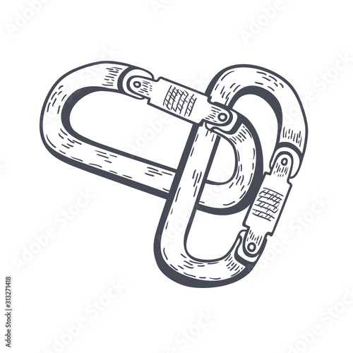 Climbing carabiners hand drawn outline doodle icon. Vector