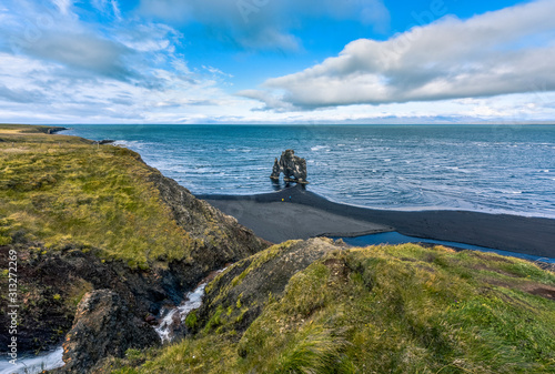 Coastal landscape with Hvitserkur Sea Stack, Nordurland vestra, Iceland photo