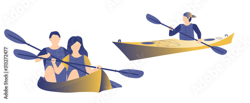Kayakers swimming in the kayak. Kayak in the sea