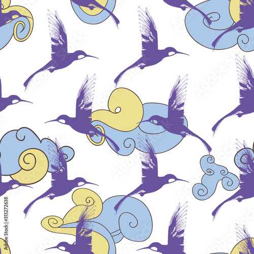 Flying birds in the sky over the clouds seamless pattern