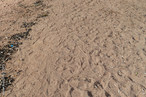 Pollutions and garbages on sandy beach of the red Sea