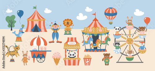 Amusement park or carnival with cute animals design.