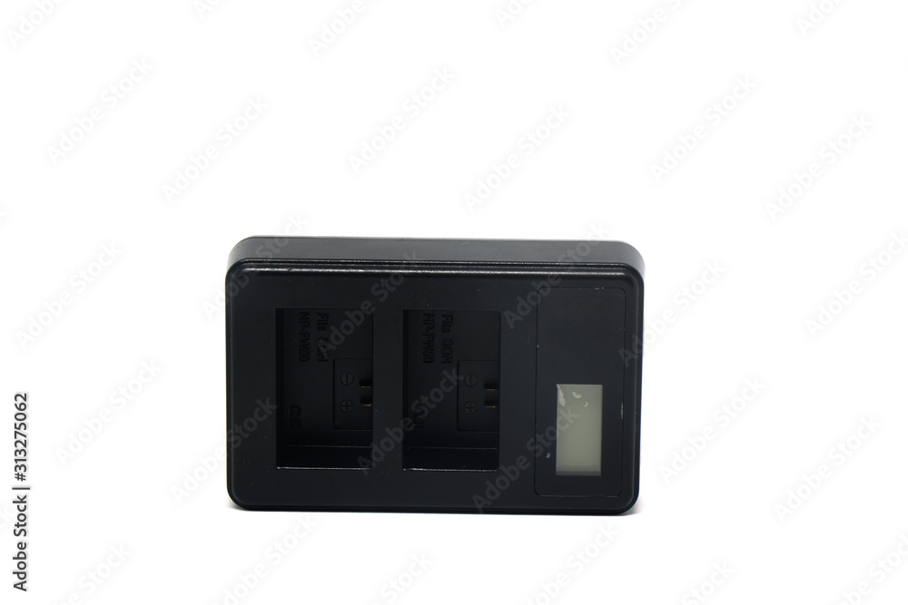 Object - Camera battery charger isolated on white background Object - Camera battery charger isolated on white background