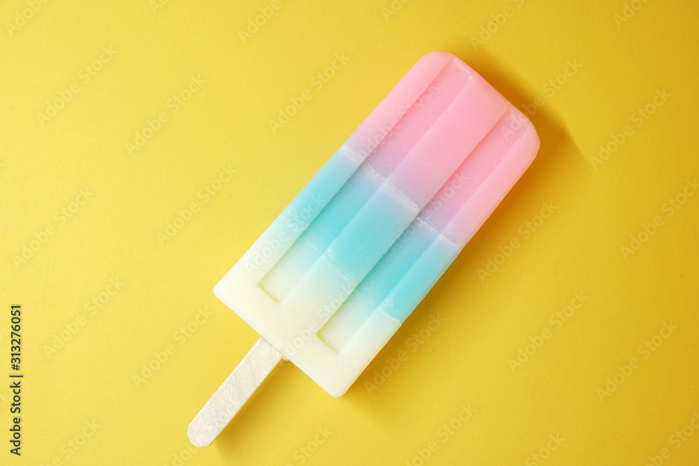 Object - Soap with Colorful ice cream shape with Yellow pastel color background Object - Soap with Colorful ice cream shape with Yellow pastel color background