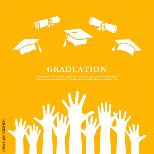 Graduation poster with students raised hands