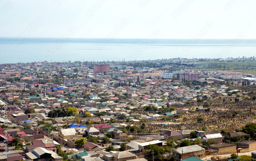 Fototapeta premium View of Derbent city from Naryn-Kala fortress. Republic of Dagestan, Russia