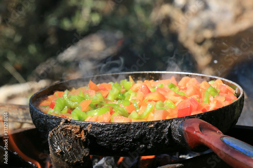 Obraz na płótnie Frying tomatoes in nature w salonie
