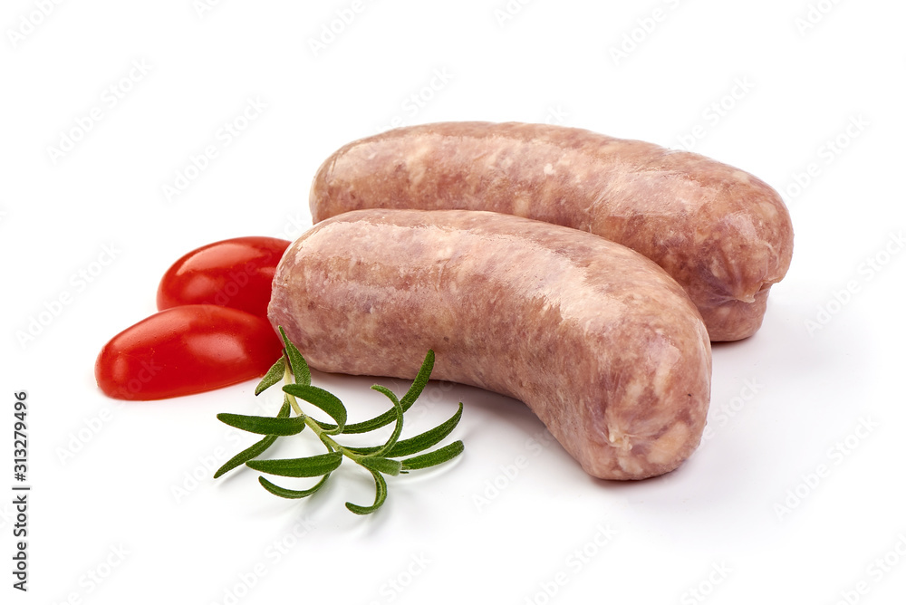 Italian sausages, Raw Salsiccia Sausages, isolated on white background Italian sausages, Raw Salsiccia Sausages, isolated on white background