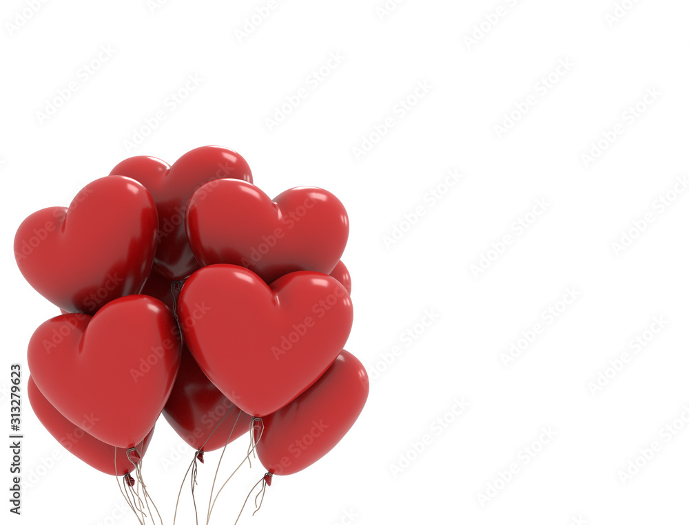 red heart shaped balloons for valentines day 3D render red heart shaped balloons for valentines day 3D render