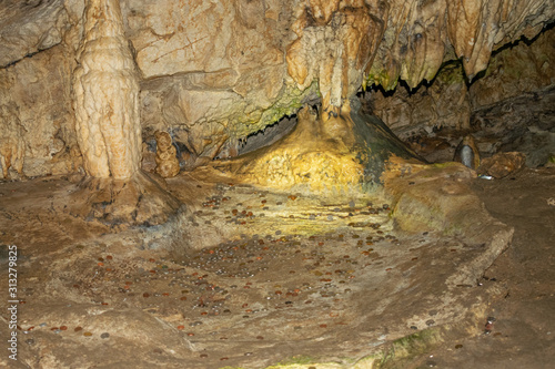 Stalactites and stalagmites in Valea Cetatii Cave, Rasnov, Romania photo