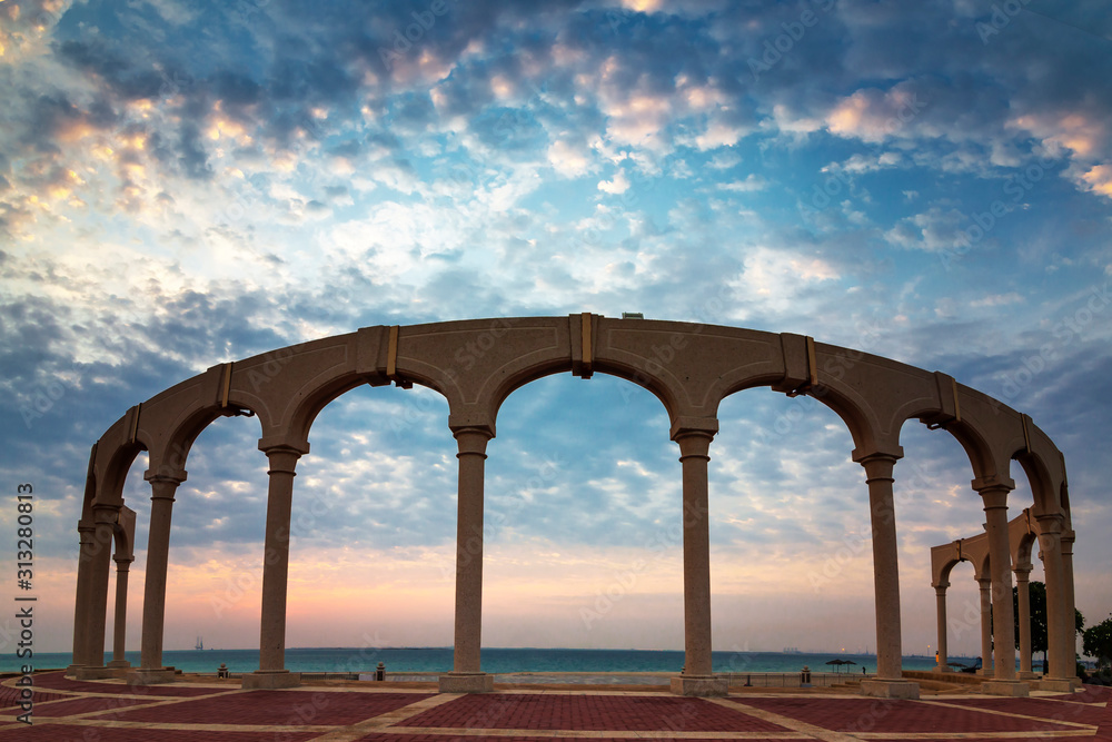 Fototapeta premium Morning view in Fanateer Beach - Al Jubail City,Saudi Arabia.