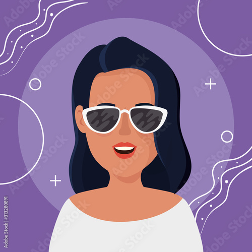 beautiful woman with sunglasses avatar character icon vector illustration design