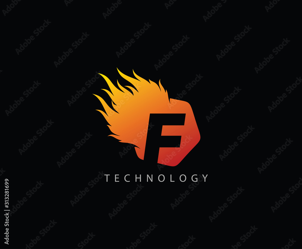Fototapeta premium Fire Flame F Letter Hexa Logo Icon 