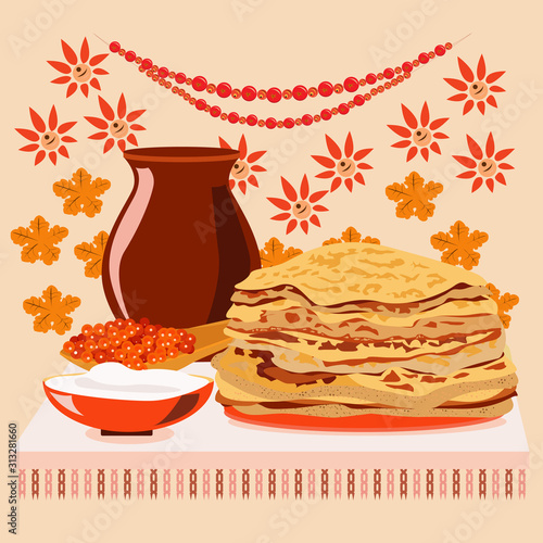 Maslenitsa with pancakes caviar and sour cream