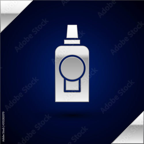 Silver Mouthwash plastic bottle icon isolated on dark blue background. Liquid for rinsing mouth. Oralcare equipment. Vector Illustration