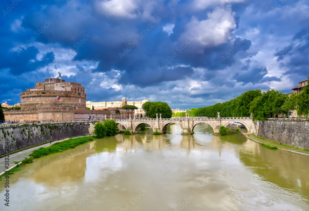 Castel Sant'Angelo located on the Tiber River in Rome, Italy.