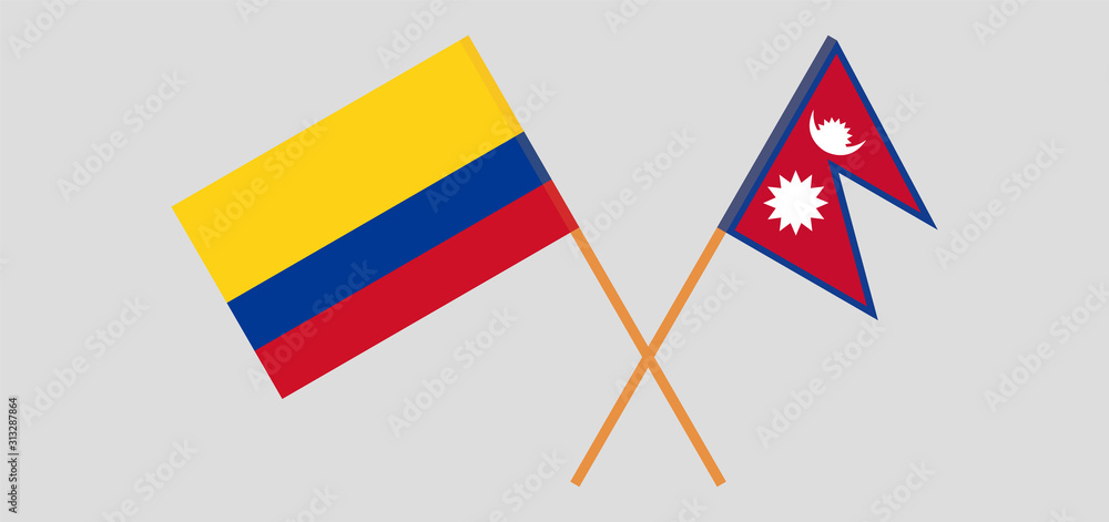 Crossed flags of Nepal and Colombia Crossed flags of Nepal and Colombia