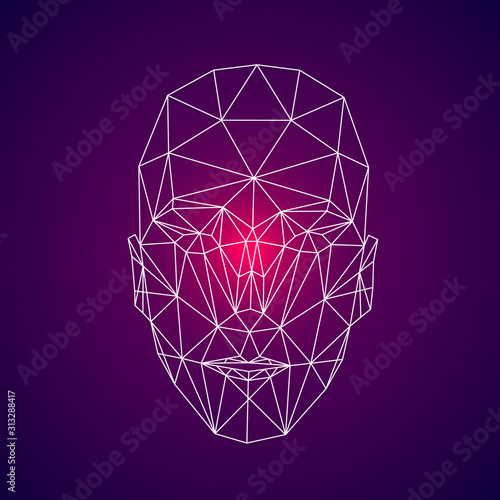Vector illustration of human face in the form of a biometric scanning system. Face identification.