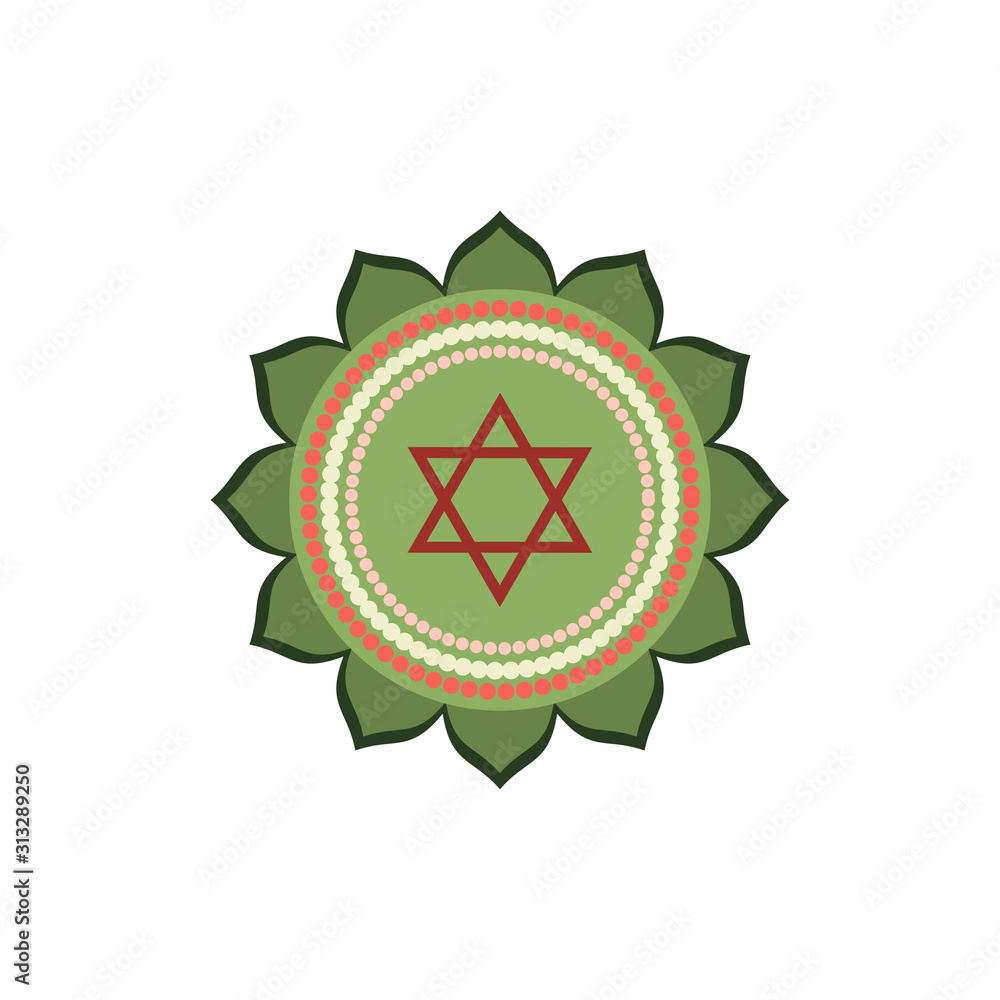 Anahata.Heart chakra. Fourth Chakra symbol of human. Vector illustration isolated on white background.Yoga,meditation,reiki and buddhism color simbol Anahata.Heart chakra. Fourth Chakra symbol of human. Vector illustration isolated on white background.Yoga,meditation,reiki and buddhism color simbol