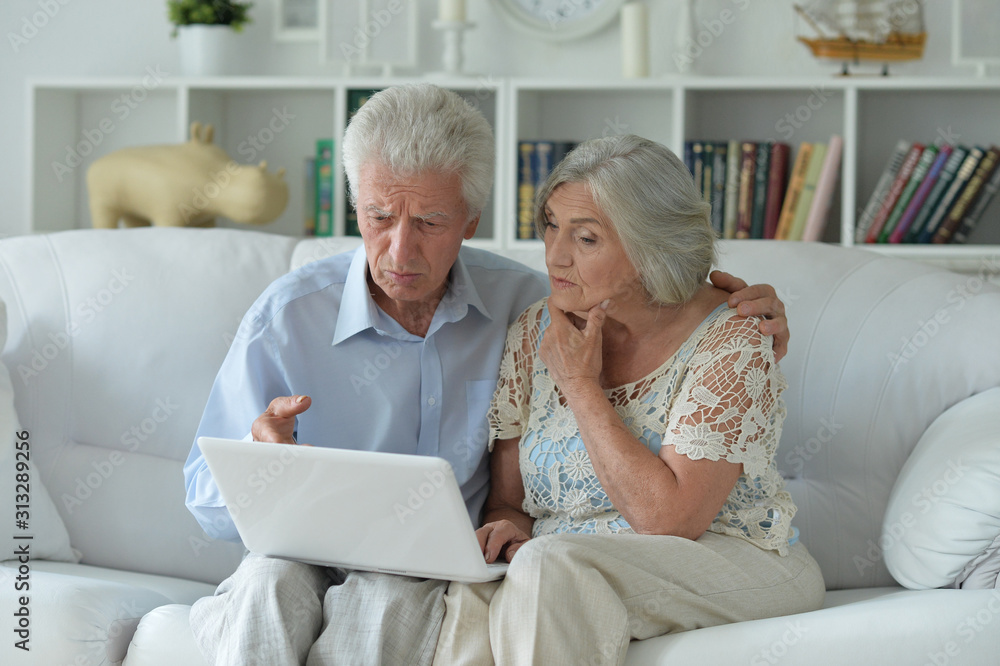 Portrait of senior couple using laptop at home Portrait of senior couple using laptop at home