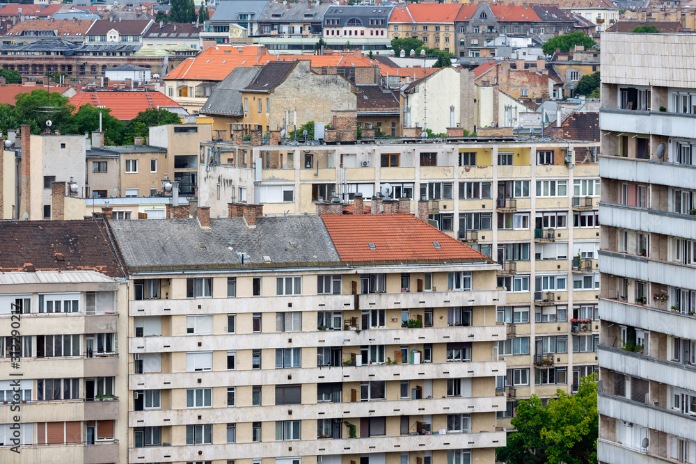 Aerial view residential area Budapest with apartment buildings