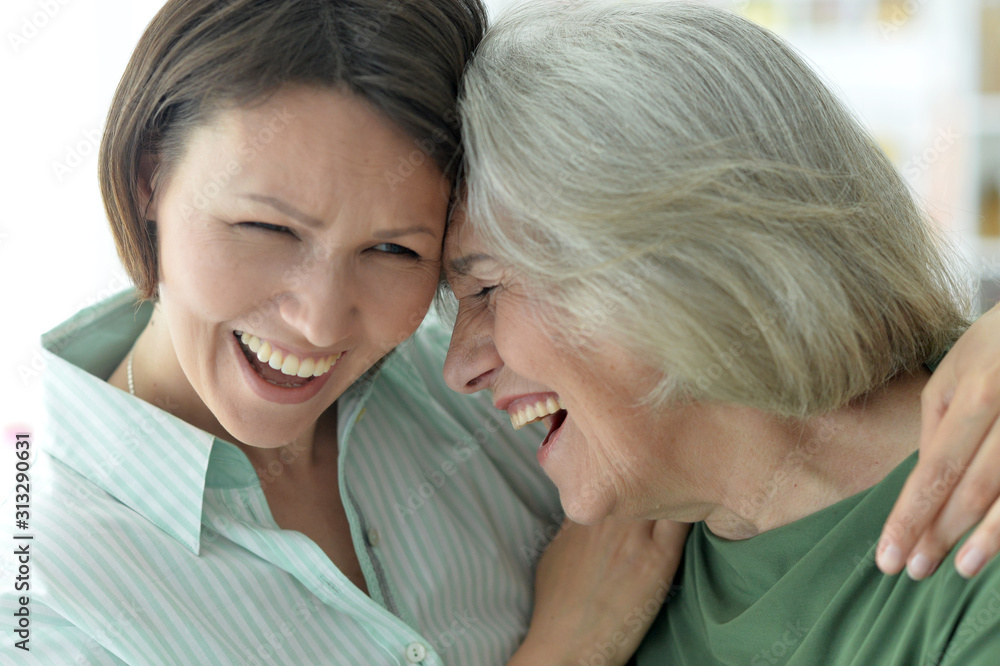 Close up portrait of senior woman with daughter at home Close up portrait of senior woman with daughter at home