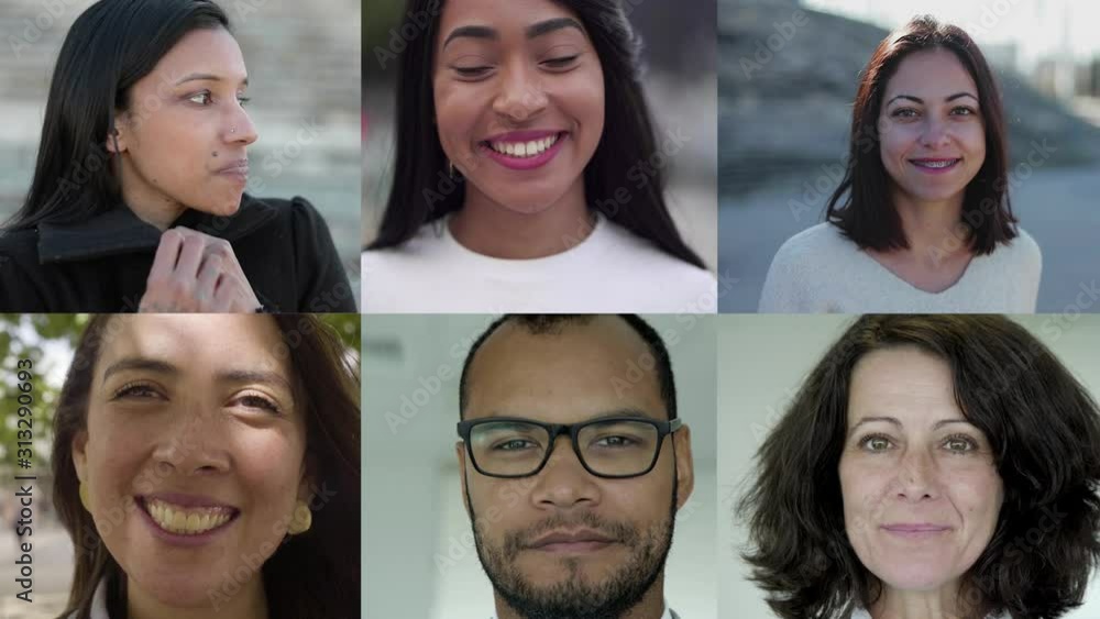 Diverse cheerful people smiling at camera. Split screen collage of cheerful multiethnic man and women posing and looking at camera. Facial expression concept Diverse cheerful people smiling at camera. Split screen collage of cheerful multiethnic man and women posing and looking at camera. Facial expression concept